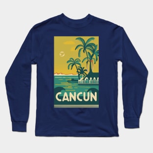 A Vintage Travel Art of Cancun - Mexico Long Sleeve T-Shirt